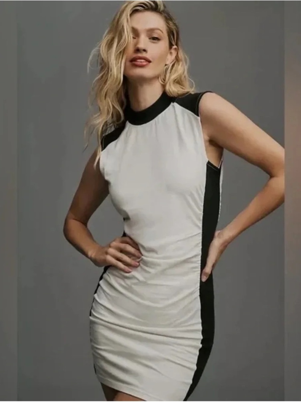 Anthropologie Sleeveless Contrast Mini Dress in White and Black